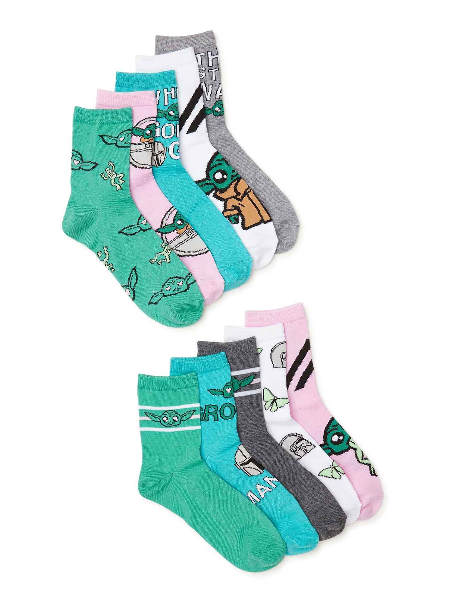 Star Wars Women's The Mandalorian Graphic Crew Socks, 10-Pack