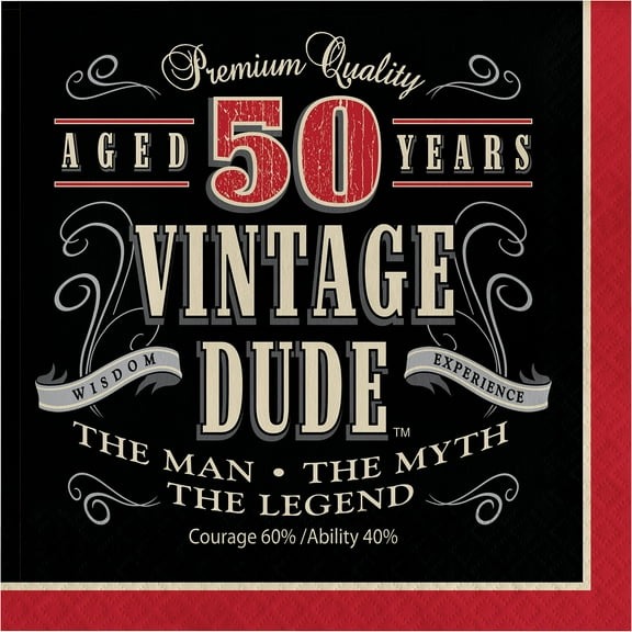Party Creations Vintage Dude 50th Birthday Lunch Napkins, 16 Ct