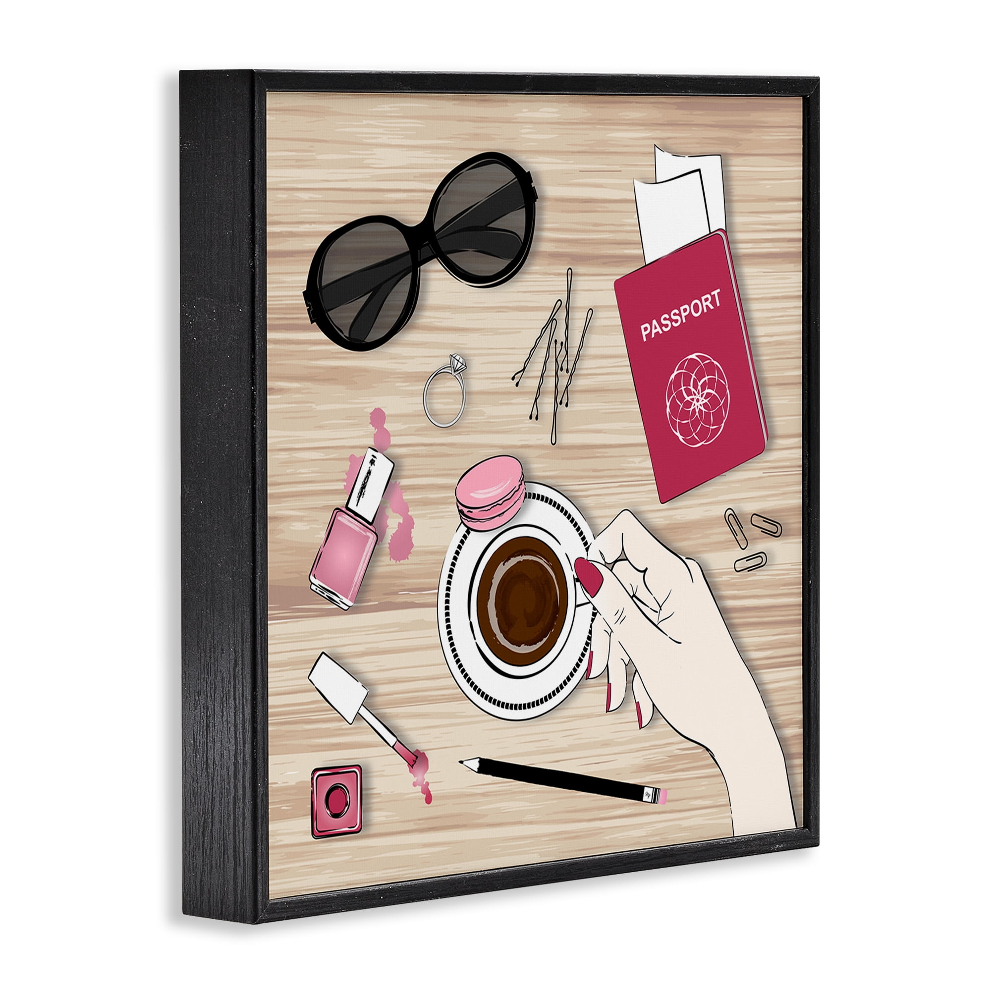 Stupell Industries On My Desk View Beauty & Fashion Painting Black Framed Art Print Wall Art, 24 x 24
