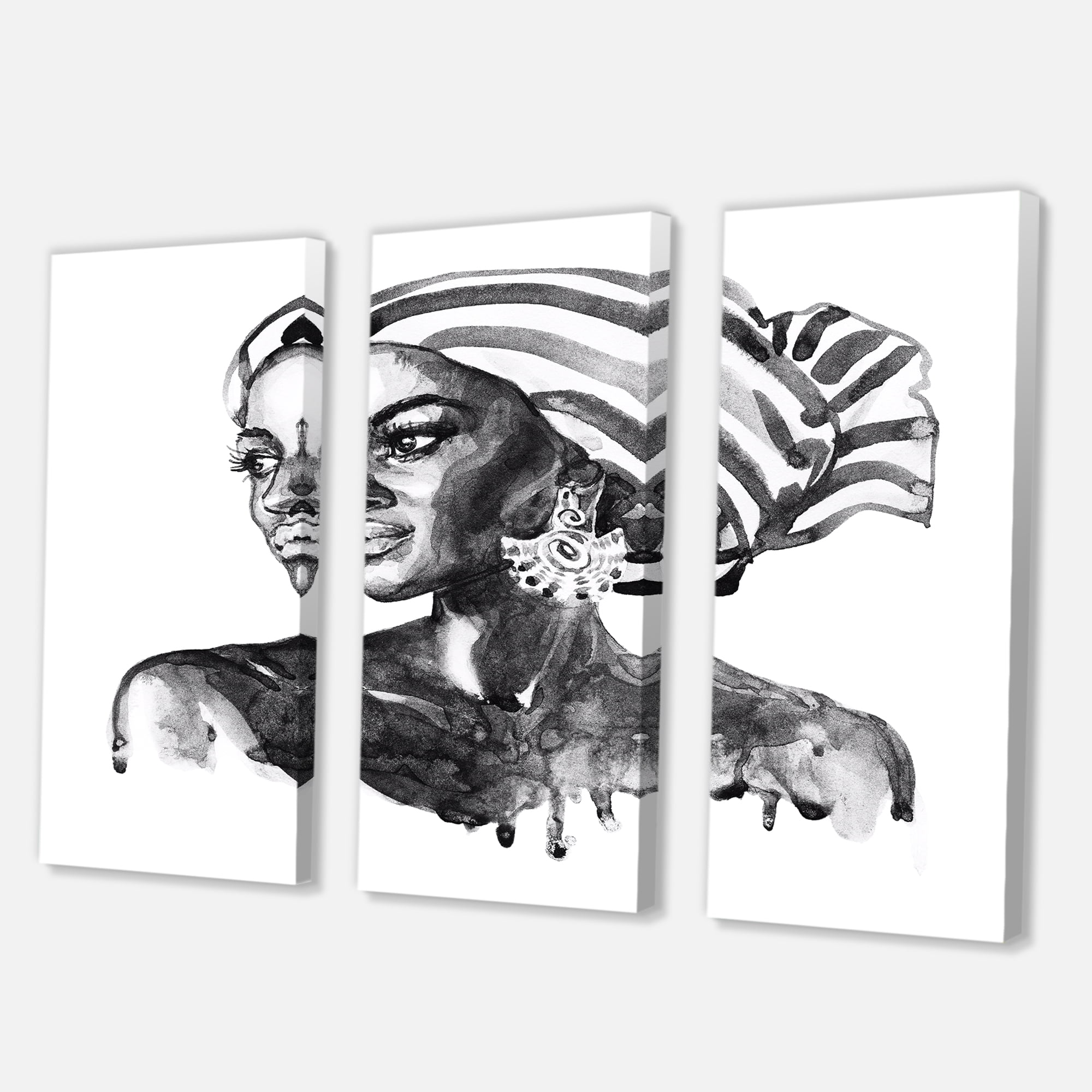 Designart ' Portrait of Afro American Woman XII ' Modern Canvas Wall Art Print