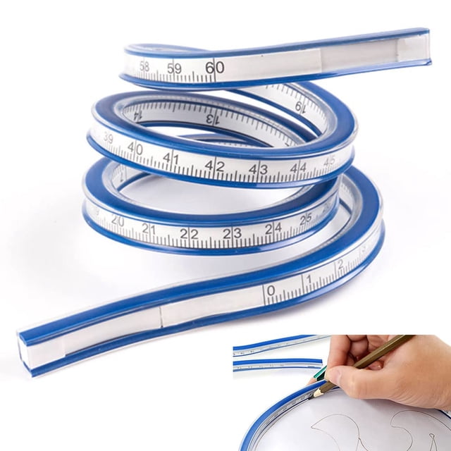 CHAO Regla Flexible De PVC + Metal - 60 Cm, Regla Curva Flexible, Transparente, Flexible, Dos Escaladas, Portátil, Oficina, Escuela, Estudio, Dibujo Técnico, Ropa, Carpintería - Azul