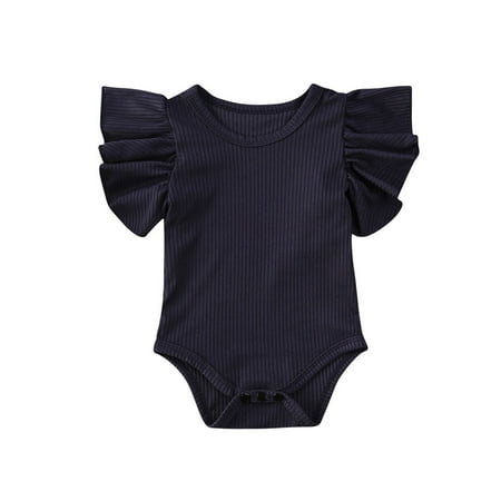 

Newborn Baby Girls Ruffles Romper Summer Short Sleeve Jumpsuit Ribbed Knitted Romper Summer Clothes