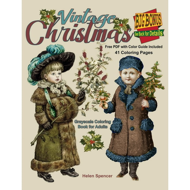 Download Vintage Christmas Grayscale Coloring Book For Adults 41 Coloring Pages Paperback Walmart Com Walmart Com