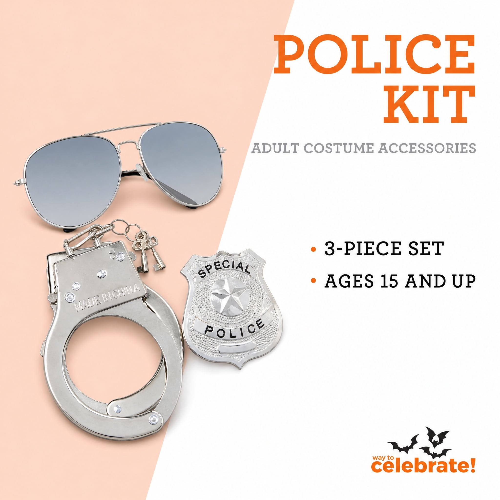 Police Costume Accessory Kit for Adults, Multicolor, 3 Pieces, Halloween by Way To Celebrate