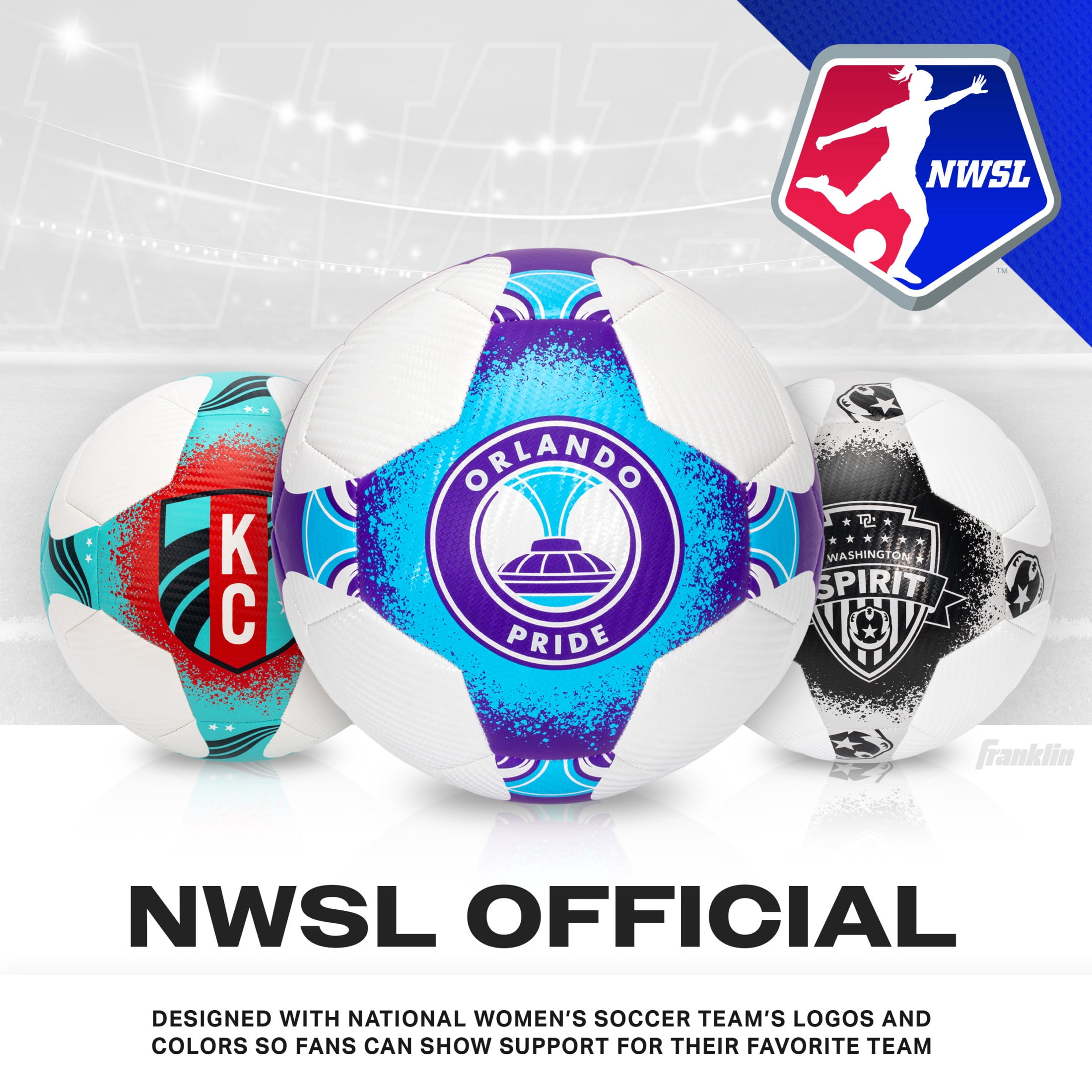 Franklin Sports NWSL Soccer Ball - Official Size 5 - Regulation Size + Weight Soccer Ball for Kids + Adults - Great for Boys + Girls - Air Pump Included