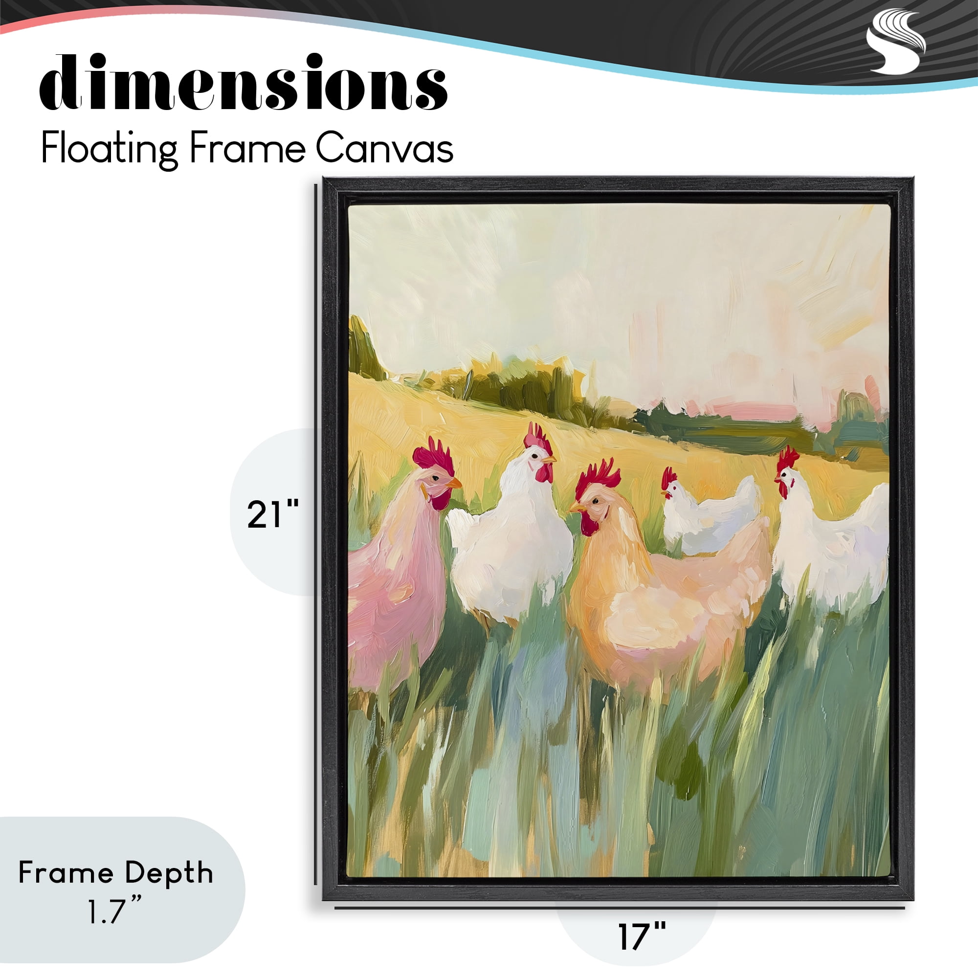 Stupell Industries Sunlit Flock of Chickens Black Framed Floater Canvas Wall Art, design by The Prints Vibe