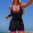 thumbnail image 3 of Tsesme Womens Rompers Sport Sleeveless Running Onesie One Piece Color Block Surfing Swimwear with Pockets, 3 of 5