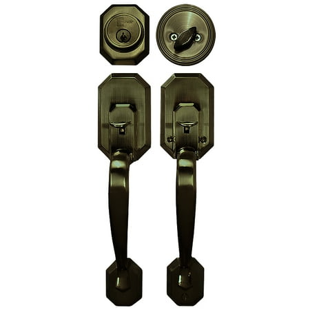 - Constructor Cerberus Entry Door Lock Lever Handle Set Antique Bronze Finish