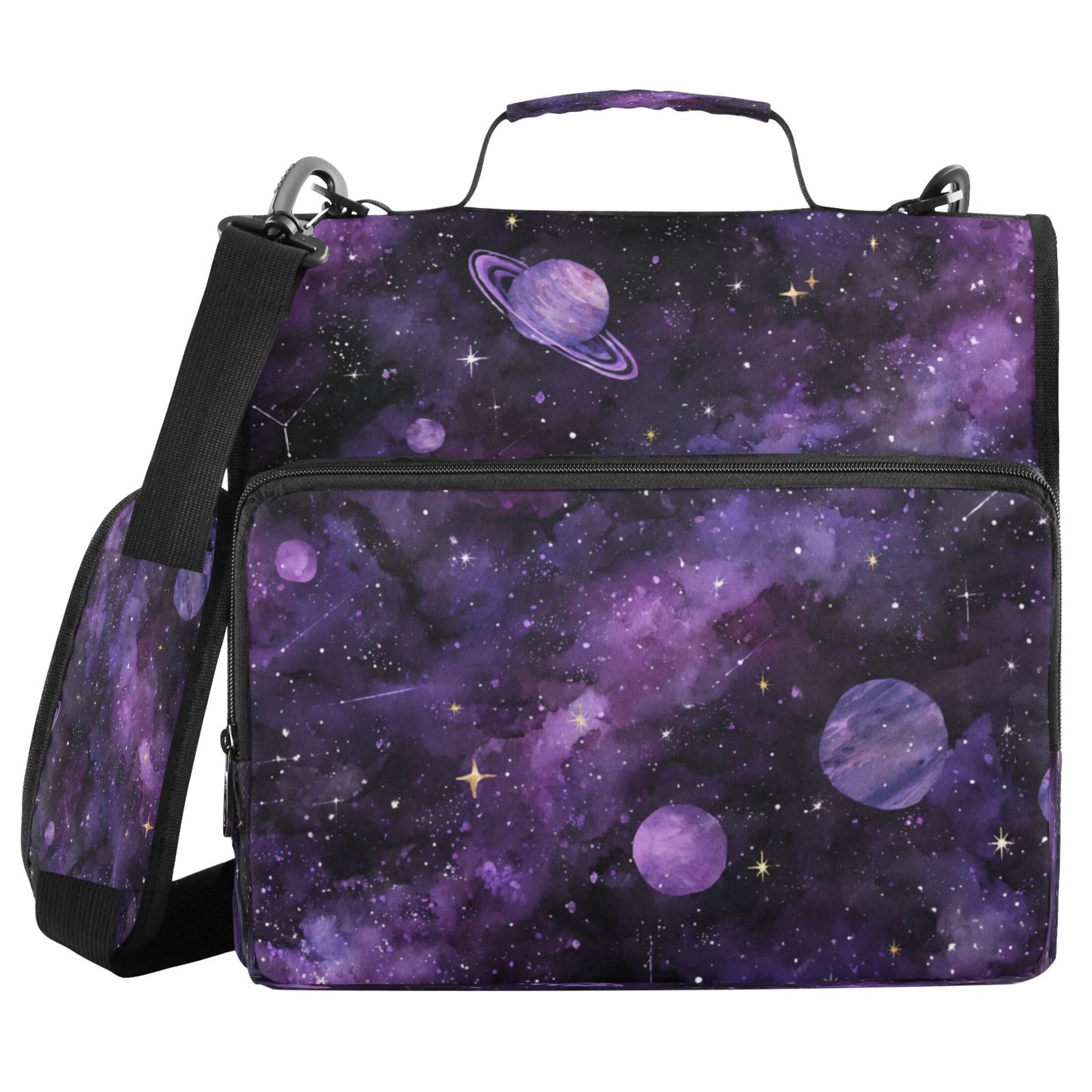 3 Ring Zipper Binder Stationery Organizer for Study Work Home Travel, All-Purpose File Folder Storage Bag for Daily Document Organization Purple Galaxy Cosmic Whispers