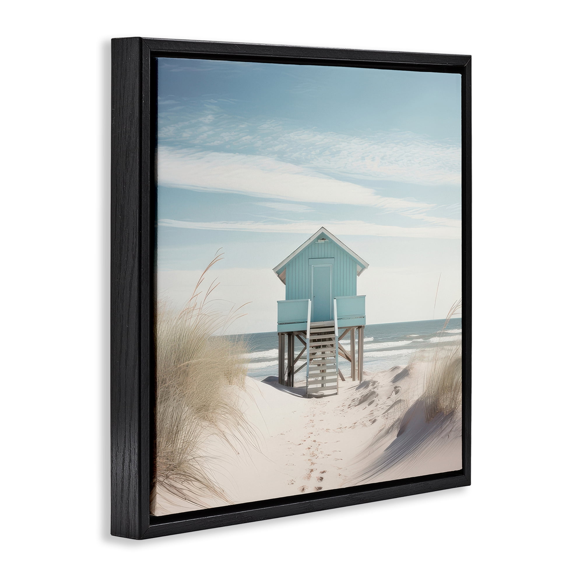 Stupell Industries Coastal Lookout Hut Nautical & Beach Painting Black Floater Framed Canvas Art Print Wall Art, 25 x 25