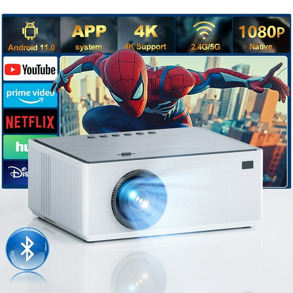 ‌WiFi 6 & Bluetooth 5.2 Smart Projector, 16000Lux 4K Support, Built-in Android OS, , Wireless Screen Mirroring, Compatible with TV Stick/Phone/HDMI/USB/TF‌