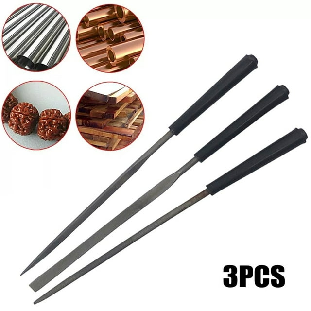 Chendee 3 Pcs 3X140Mm Lime Plate Triangle Ronde Ensemble de Lime à Aiguille en Acier pour Meulage du Bois