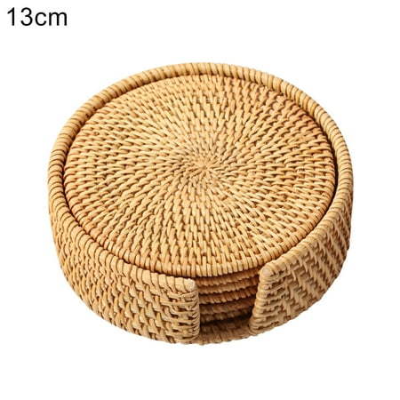

Meizhencang 6Pcs/Set Drink Coasters Set Round Tableware Placemat Dish Mat Rattan Weave Pad