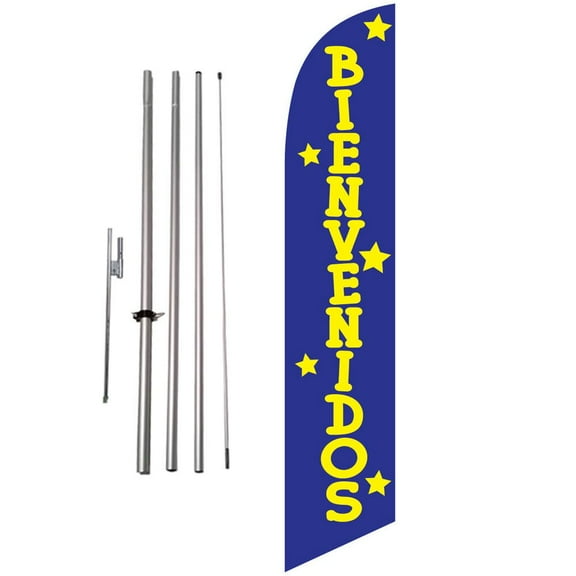 Bienvenidos blue 15ft Feather Banner Swooper Flag Kit with pole & spike