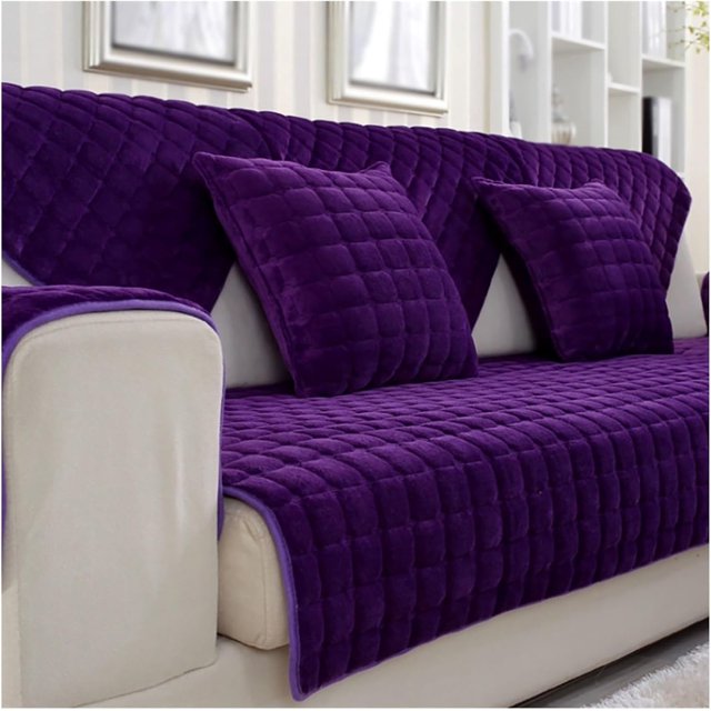 Machine Washable Couch Cover, Soft & Thick Sectional Couch Covers, Non-Slip Sofa Cover, Couch Cushion Covers For 3 Cushion Couch, Plush Sofa Slipcover Furniture Protector For Dogs(Purple,35.4*70.8in)