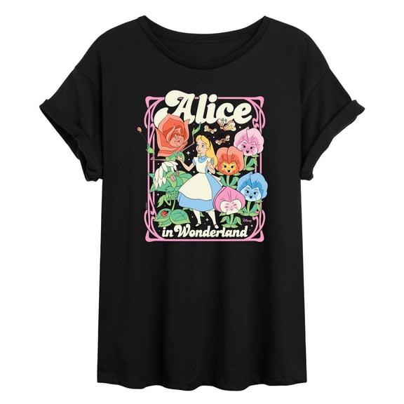 Alice in Wonderland - Alice and Flowers - Juniors Oversized Graphic T-Shirt