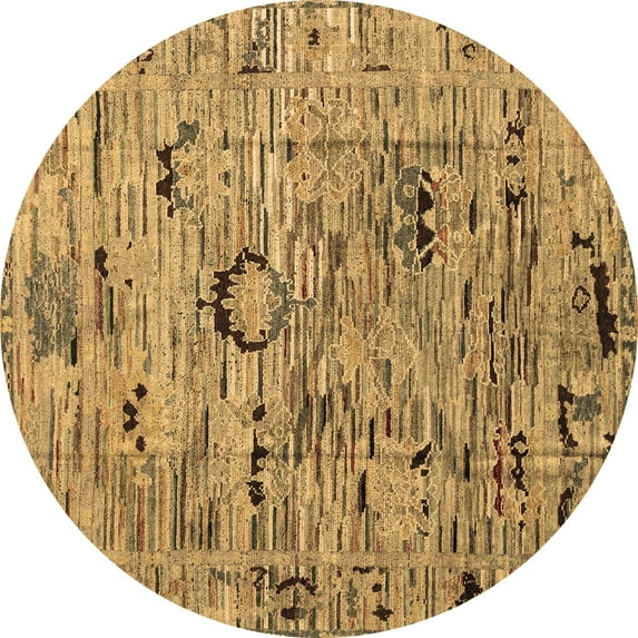 Ahgly Company Indoor Round Abstract Brown Modern Area Rugs, 3' Round