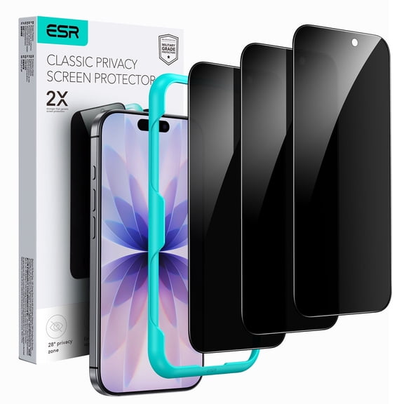 ESR iPhone 17/16 Pro Privacy Screen Protector, Anti-spy Tempered-Glass Privacy Screen Protector with Easy Installation Tool, 3 Pack