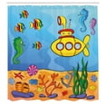 thumbnail image 3 of Ambesonne Yellow Submarine Shower Curtain, Submarine Seahorse, 69"Wx84"L, Marigold and Aqua, 3 of 5
