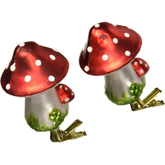 Kurt Adler Mushroom Clip-On Glass Ornaments, 2-Piece Box Set