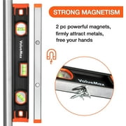 ValueMax 16-inch magnetic torpedo level, Aluminum Body with 3 High-Visibility Vials (45°/90°/180°), Overhead View Window, Rubber Endcaps, for Home & Outdoor Use