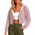 thumbnail image 6 of Edvintorg Zip up Jackets for Women Striped Long Sleeve Hooded Coat Light Outerwear with Pocket Women's Clothing Red M-2XL, 6 of 6