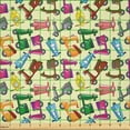 thumbnail image 2 of Ambesonne Cartoon Fabric by the Yard Microfiber, Colorful Motorcycles, 2 Yards, Blue Yellow, 2 of 2