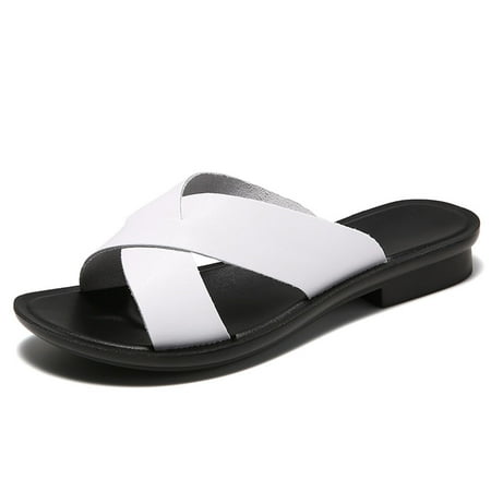 

Lopsie Women s Summer Flat Slides Sandals Casual Strap Cross Slip On Sliders Beach Flat Sandals for Women