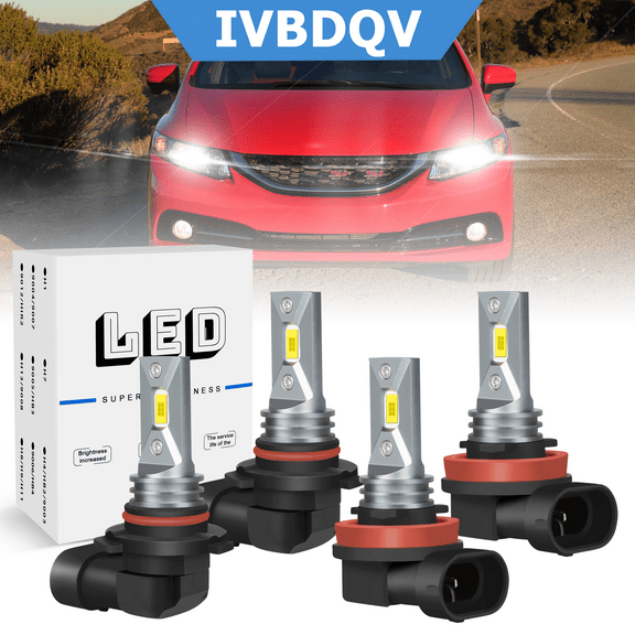 For Honda Civic 2016-2020 LED Headlights Combo 9005 High Beam   H11 Low Beam Bulbs Kit 4Pcs Super Bright WHITE