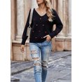 thumbnail image 4 of Women's Spring Autumn Knit Sweater Long Sleeve V Neck Heart Print Loose Knitwear, 4 of 9