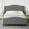 thumbnail image 5 of KTENME Tufted Upholstered Platform Queen Bed Frame with Headboard and Footboard, Velvet Platform Bed Raised Wing Back Headboard (Grey, Queen), 5 of 7