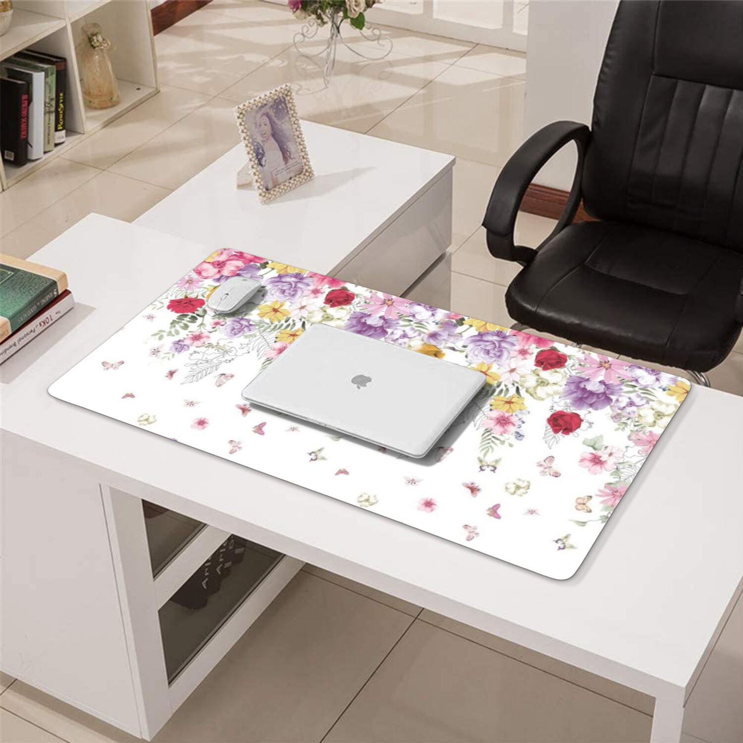 Long Mouse Pads for Desk,Pioneer Flower Floral Print Pattern Desk Mats on Top Of Desks, Desk Mouse Pad Extra Large with 3mm Non-Slip Base and Stitched Edge for Gaming,Office,Work,Home 31.5"x15.7"