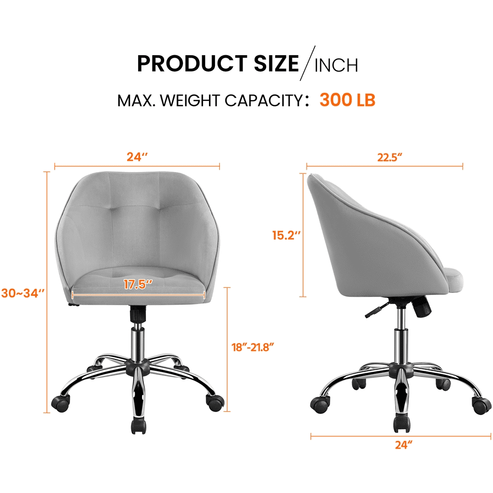 Yaheetech Velvet Height Adjustable 360° Swivel Computer Chair for Adult, Light Gray