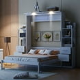 thumbnail image 2 of Solid Wood Bed Frame Murphy Bed Wall Bed with Shelves, Drawers and LED Lights, Platform Bed Frame, Mid Century Bedframe, Wood Foundation(White, Queen), 2 of 9