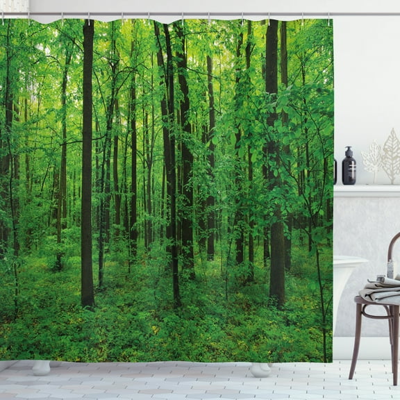 Ambesonne Green Shower Curtain, Spring Forest Bush Rural, 69"Wx84"L, Green