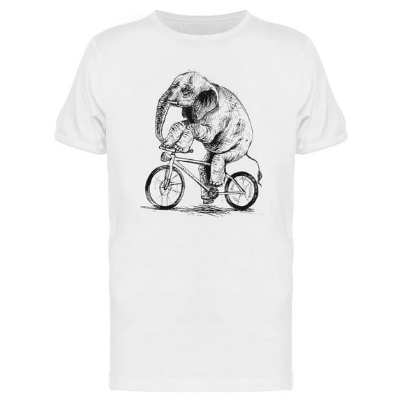 Elephant Riding Bicycle T-Shirt Men -Image by Shutterstock, Male XX-Large