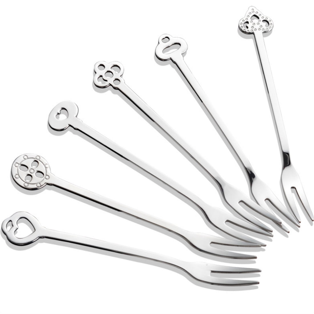 6Pcs Creative Stainless Steel Two Prong Dessert Fork Appetizer Forks