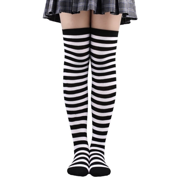 Fatty Farmer 2 Pairs Over Knee Socks Knee-High Socks High Thigh Boot Stockings Women Knee Highs Socks for Girl Cosplay, Daily Wear,Black
