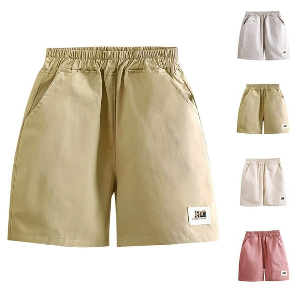 HAOTAGS Shorts for Kids Boys Girls,Print Lightweight Elastic Waist Short Pants for Kids Khaki 4 years
