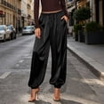 thumbnail image 2 of TEAJOPSUU Women's Silky Satin Joggers Drawstring Elastic Waist Side Pants with Pockets Elegant Lounge Tapered Legs Pants Black, 2 of 9