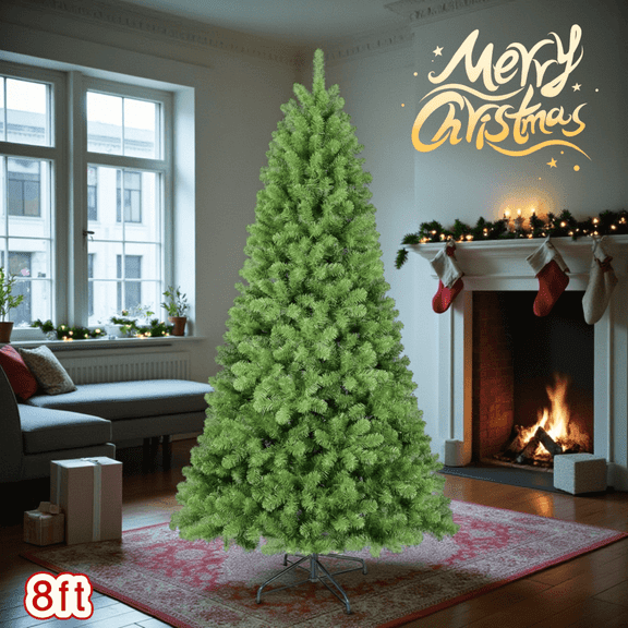 Tcbosik 8ft Unlit Artificial Christmas Tree with 1430 Branch Tips, Indoor Xmas Holiday Decoration with Metal Stand, Green