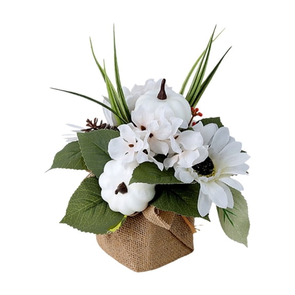 BNNG Artificial White Pumpkins with Maple Leaves,Wheat and Berries, Fall Pumpkin Decoration for Table Centerpiece, Thanksgiving Harvest Autumn Table Home Kitchen Mantel Decoration