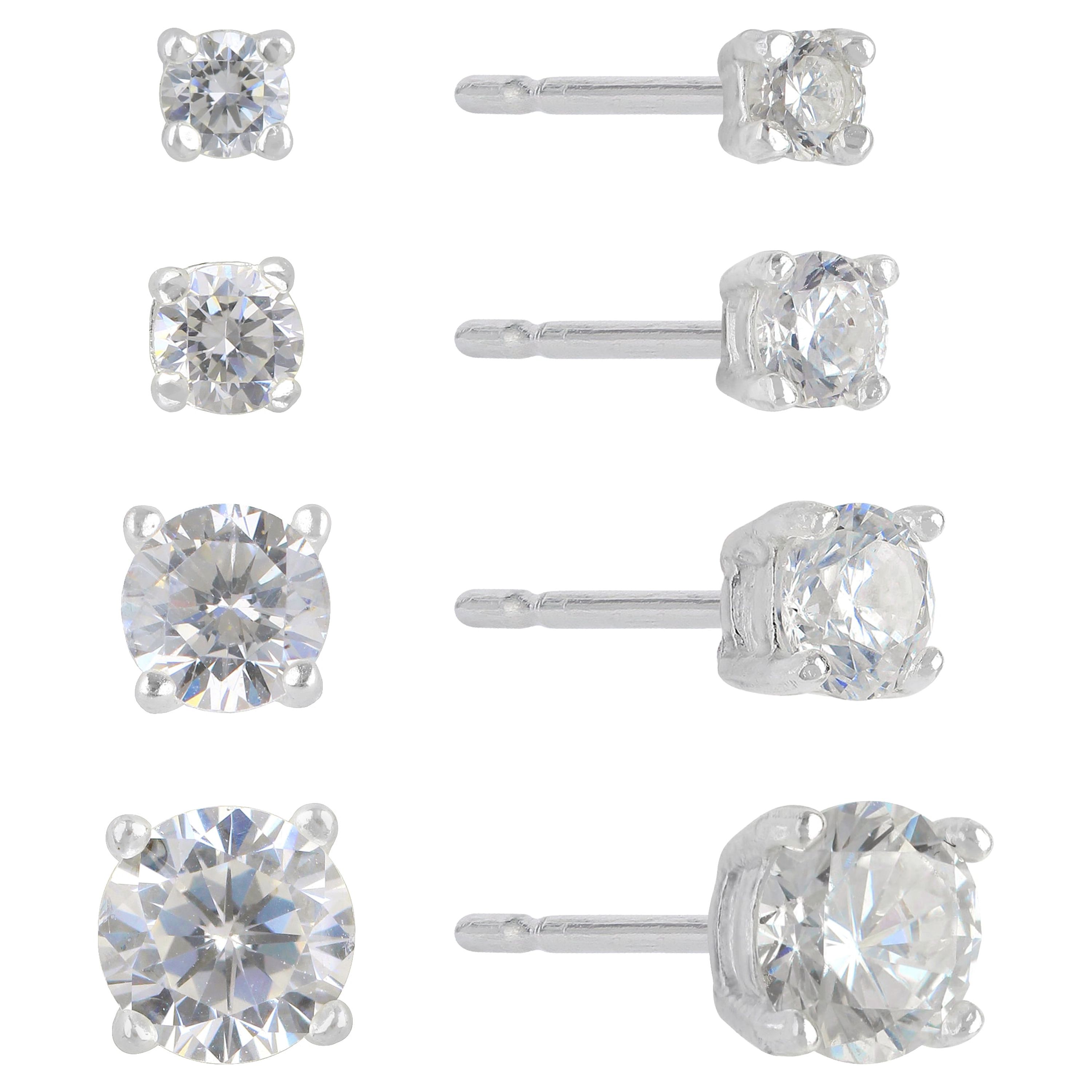 Brilliance Fine Jewelry Women's 4-Pair Simulated Diamond Stud Earrings