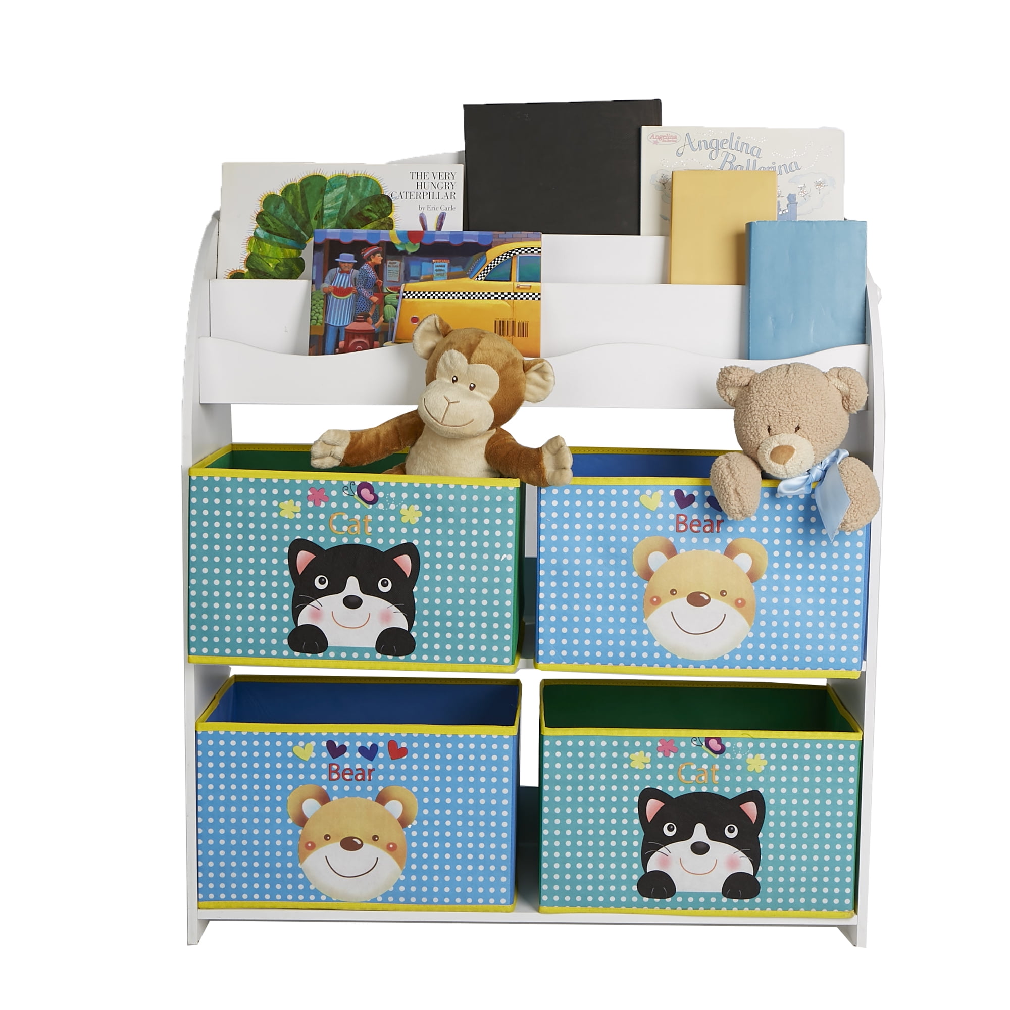 Mind Reader Book Organizer with Toy Bins, Kids Storage Organization, Book Shelf & Toy Bin