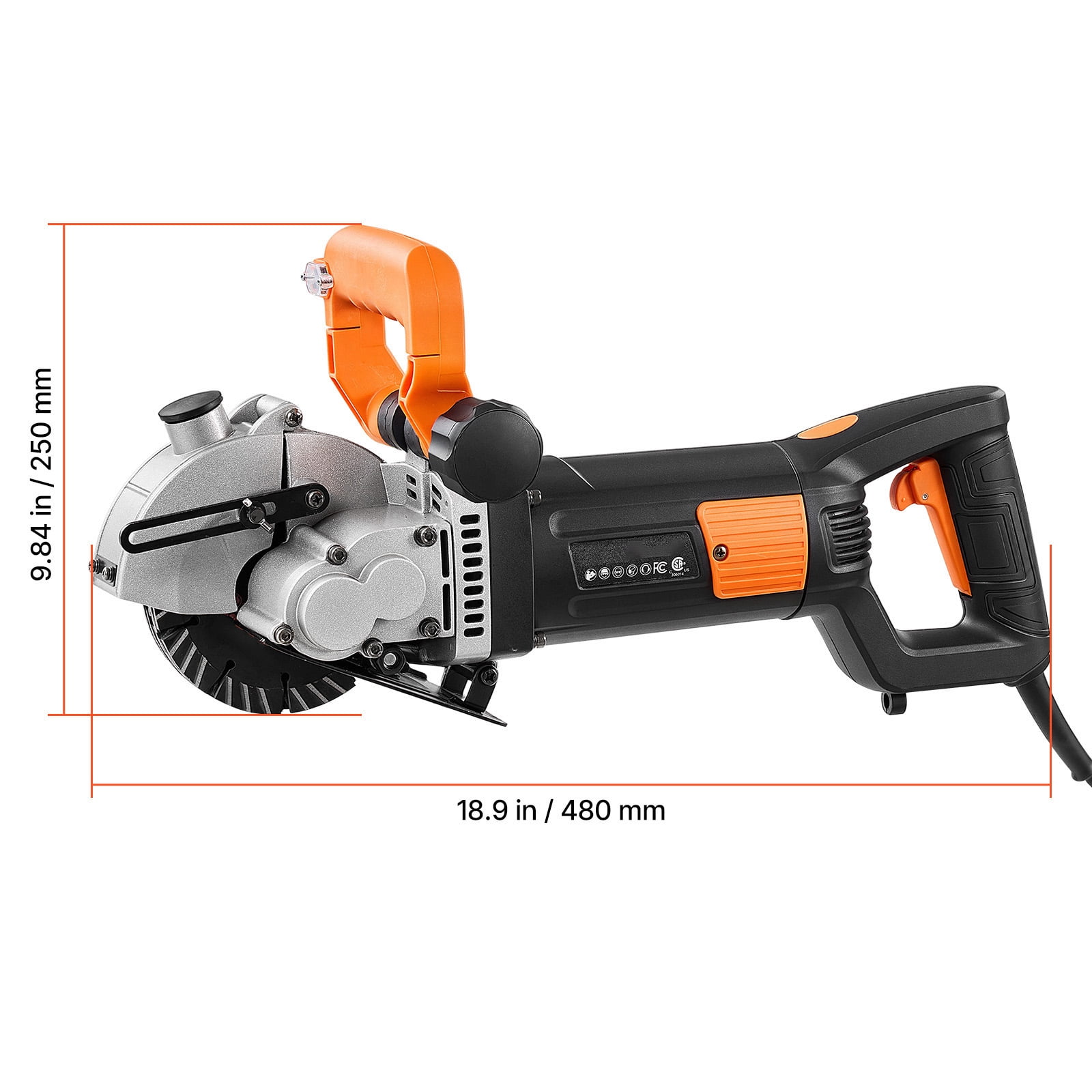 KFFKFF Electric Wall Groove Cutting Machine, 4800W Power, 6800 RPM Speed, Concrete Slotting Tool with Guide Line, 5 Blades, Adjustable Handle for Brick and Concrete Applications
