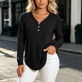 thumbnail image 5 of hoksml Women's V Neck Henley Long Sleeve T Shirt, 3 Button Front Curved Hem Casual Blouse, Loose Fit Basic Top Solid Colors, 5 of 6