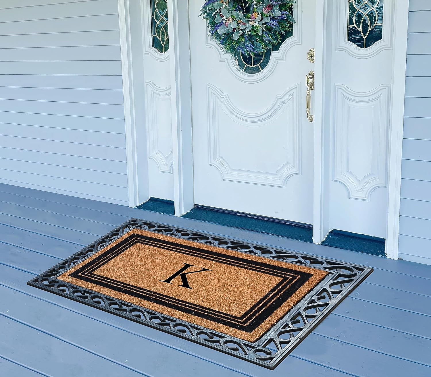 A1HC Natural Coir Monogrammed Front Door Mat, Non-Slip Heavy Duty Durable Doormat for Indoor Outdoor Entrance - 24" X 36"