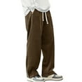thumbnail image 2 of Mens Corduroy Casual Pants Fashion Loose Fit Wide Leg Straight Sweatpants Elastic Waist Drawstring Brown M, 2 of 10