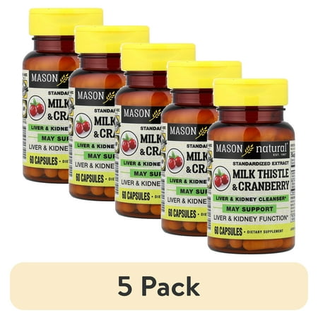 (5 pack) Mason Natural Milk Thistle and Cranberry Liver and Kidney Cleanser, 60 Capsules