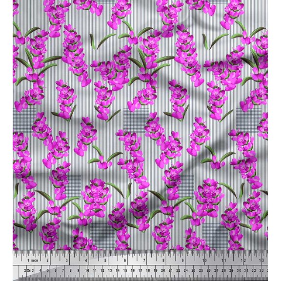 Soimoi Satin Silk Fabric Stripe & Lavender Shirting Printed Fabric 1 Yard 42 Inch Wide